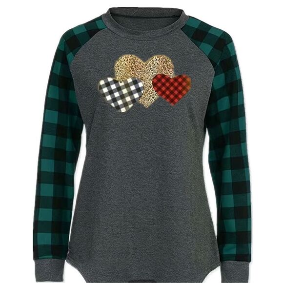 Long sleeve heart Valentine’s Day Tunic Top Buffalo plaid size XXL T-Shirt - Picture 4 of 9